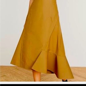 Marella Flared Midi Taffeta Khaki long skirt with subtle mermaid tail ruffles